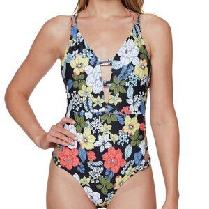 Jessica Simpson Tropical Punch Double-Strap Plunge One-Piece Swimsuit